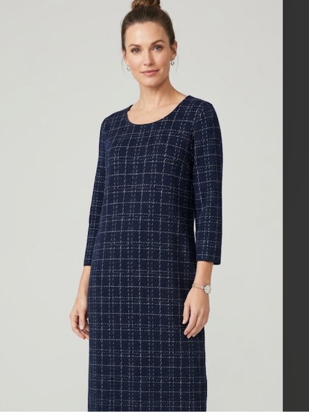 J. Jill Women’s Navy Multi Plaid Check Shift Dress Size Medium